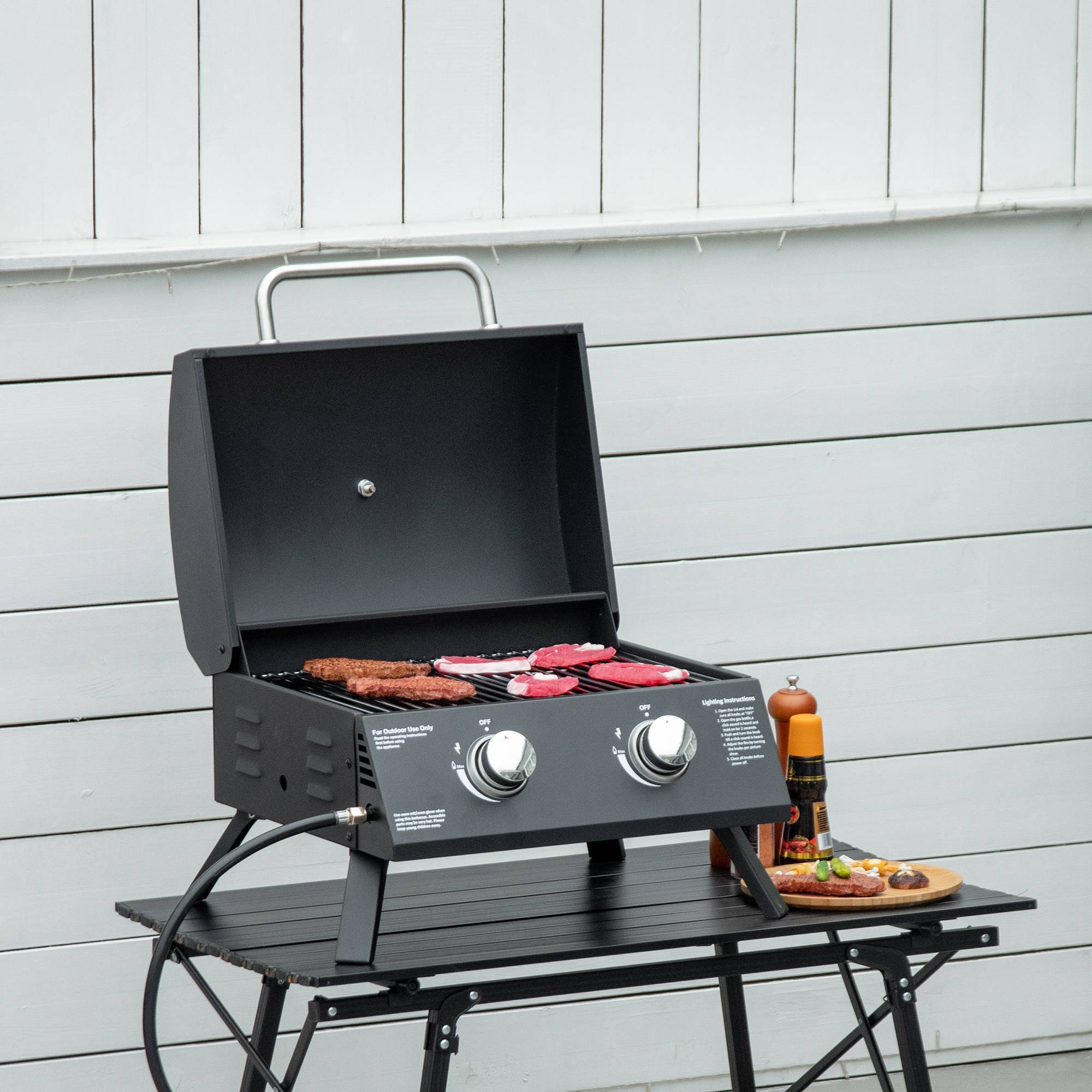 Barbecue à gaz de table acier noir 55 x 46.5 x 41 cm - PANGIVO - Image 4
