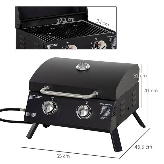 Barbecue à gaz de table acier noir 55 x 46.5 x 41 cm - PANGIVO - Image 5