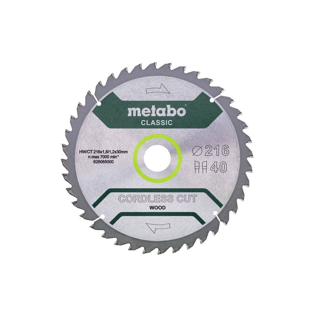 Metabo - Lame de scie circ. Classic "Cordless Cut Wood" HW/CT 216x30, 40 WZ 5°