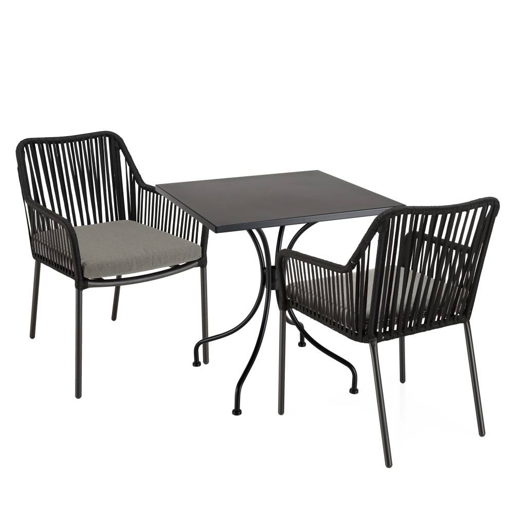 Macabane - MALO - Ensemble de jardin -table 70x70cm et 2 fauteuils gris et noirs - Imagen 1