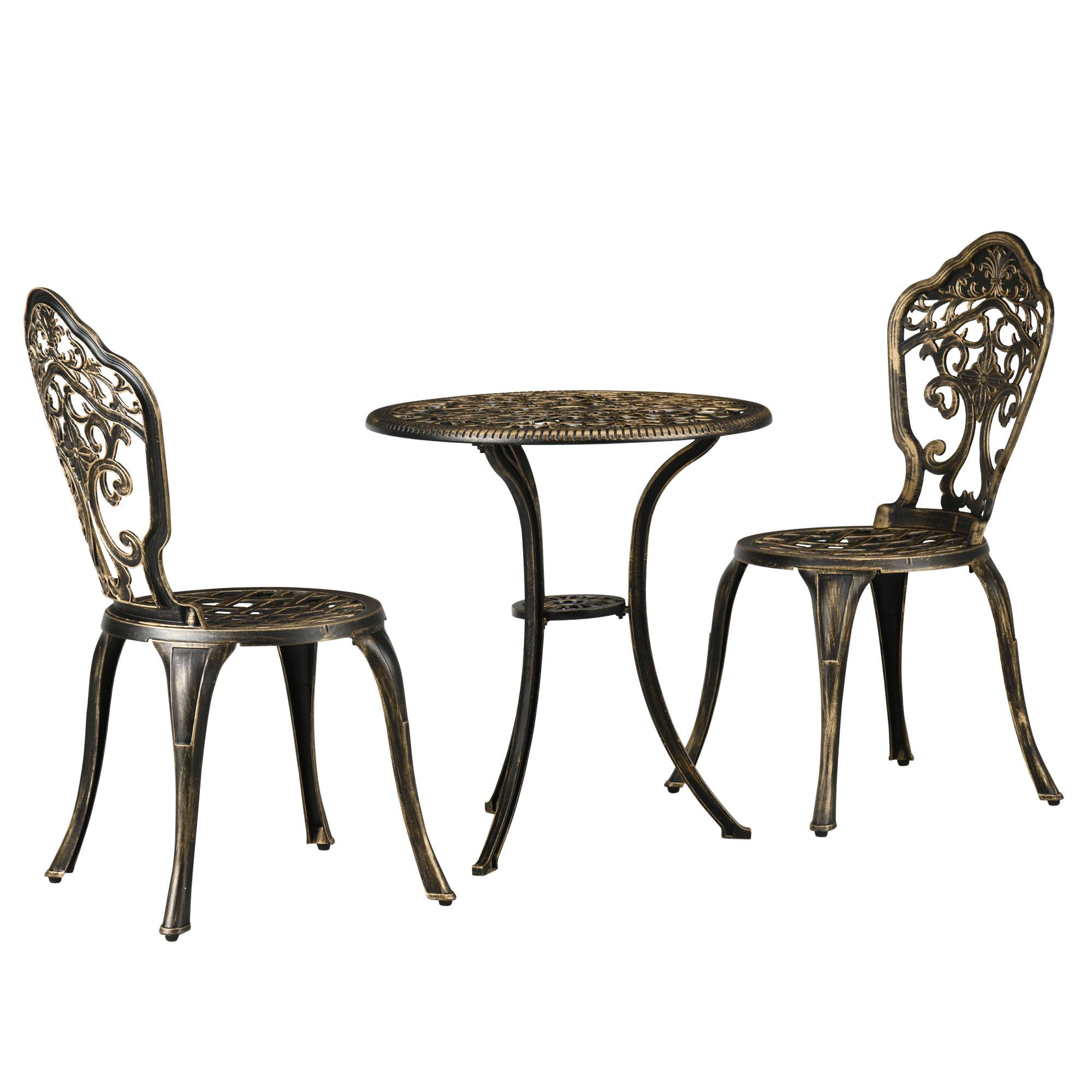 Ensemble bistrot pour jardin en aluminium salon de jardin 3 pièces 2 chaises + table ronde imitation fer forgé - Image 2