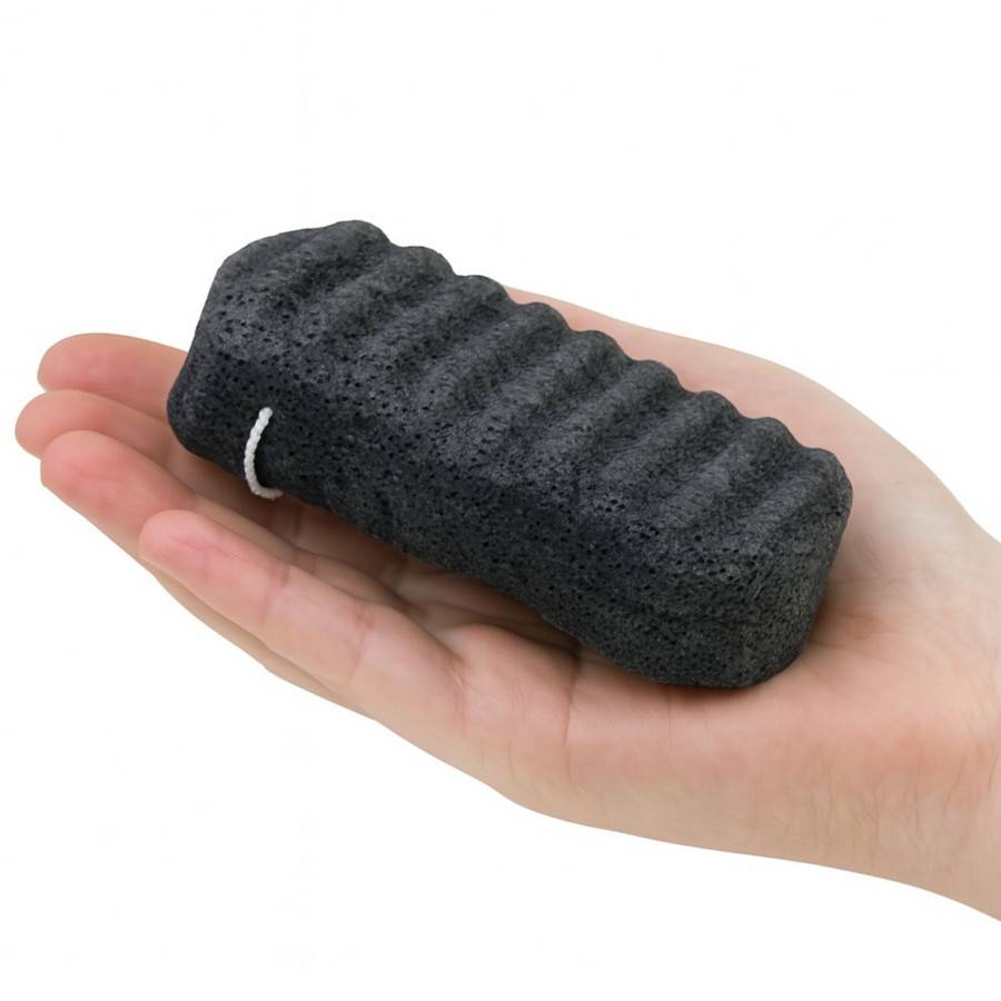 Sun&Sia - Éponge Konjac XL au Charbon de Bambou 100% Naturelle – Nettoie et Exfolie en Douceur - Peau Mixte, Grasse et Acnéique