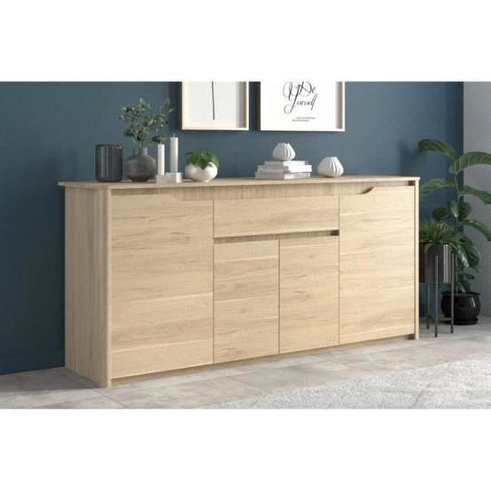 Buffet bas Betty 4 portes + 1 tiroir décor chêne Dakota - Parisot - Image 6