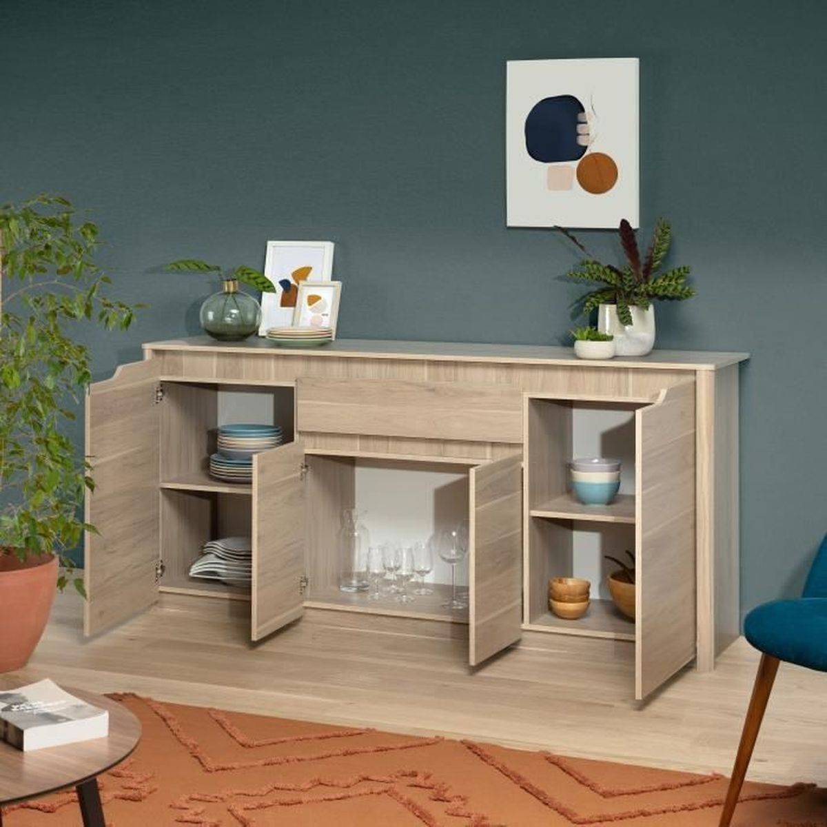 Buffet bas Betty 4 portes + 1 tiroir décor chêne Dakota - Parisot - Image 3