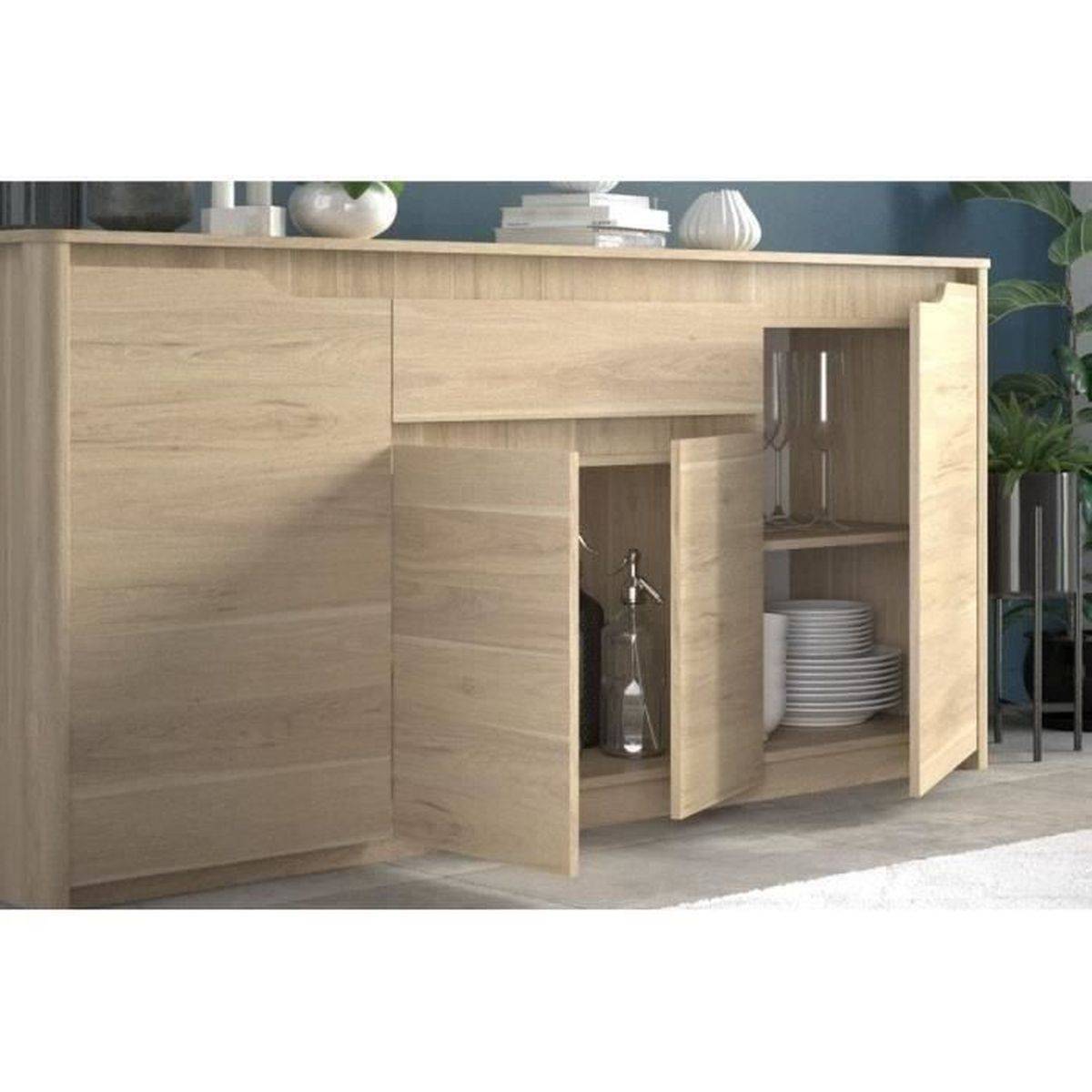 Buffet bas Betty 4 portes + 1 tiroir décor chêne Dakota - Parisot - Image 2