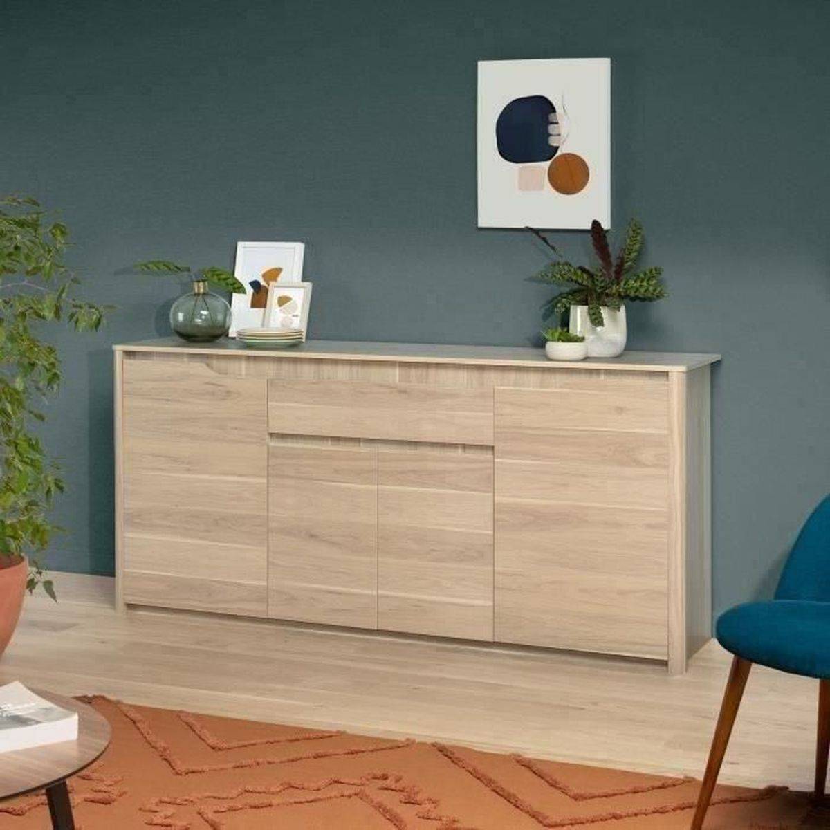 Buffet bas Betty 4 portes + 1 tiroir décor chêne Dakota - Parisot - Image 1