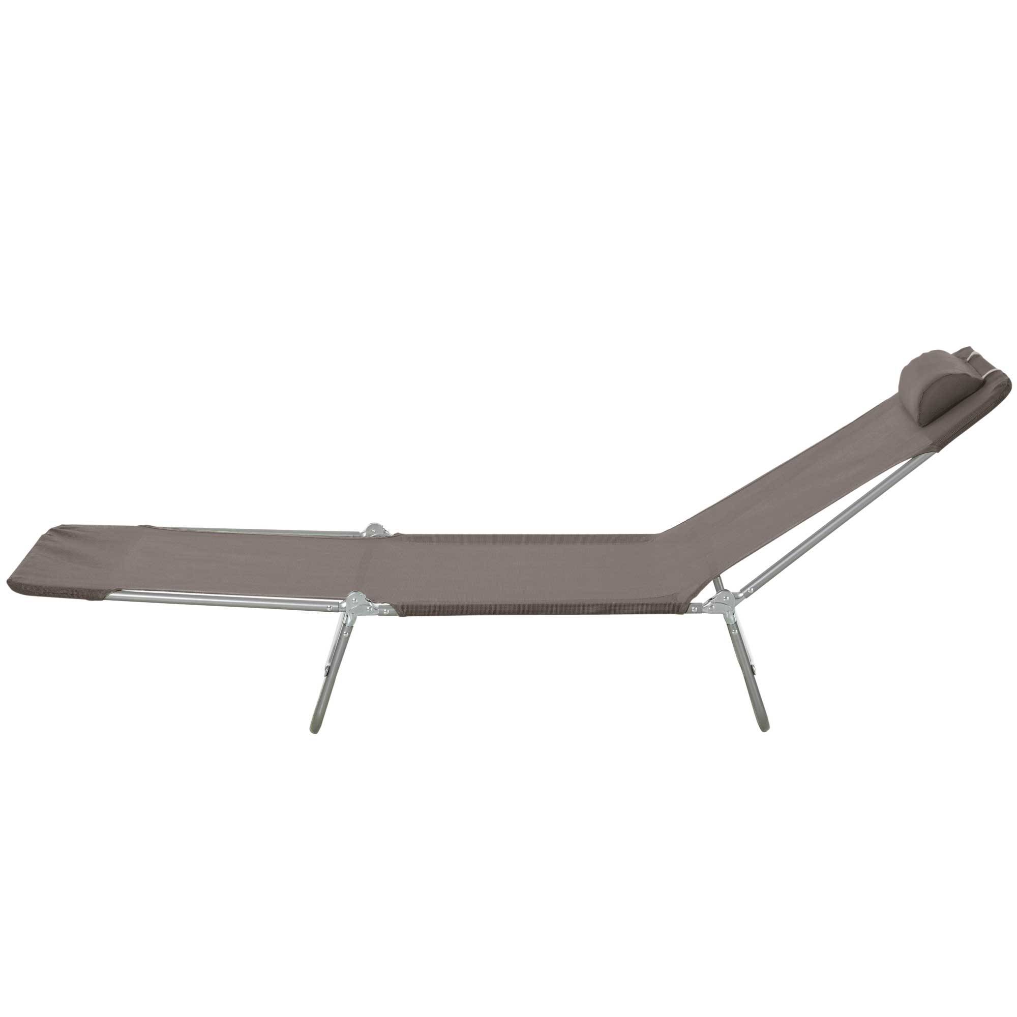 Transat pliable et réglable, chaise longue de jardin avec appui-tête 5 positions, capacité de charge 120 kg, marron - Image 2