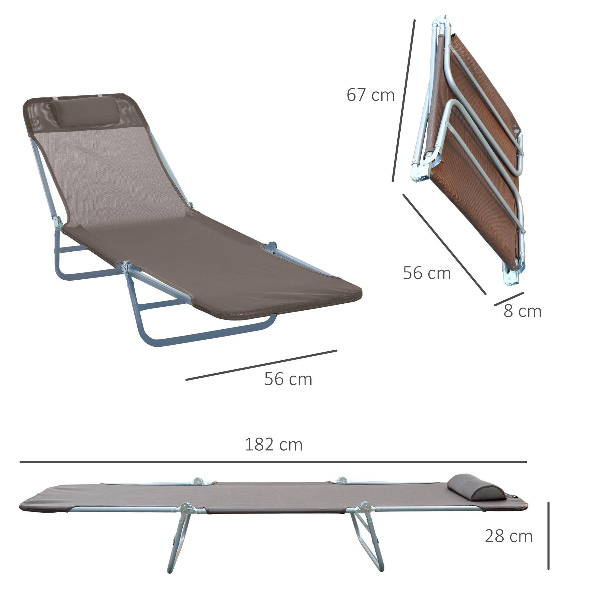 Transat pliable et réglable, chaise longue de jardin avec appui-tête 5 positions, capacité de charge 120 kg, marron - Image 5