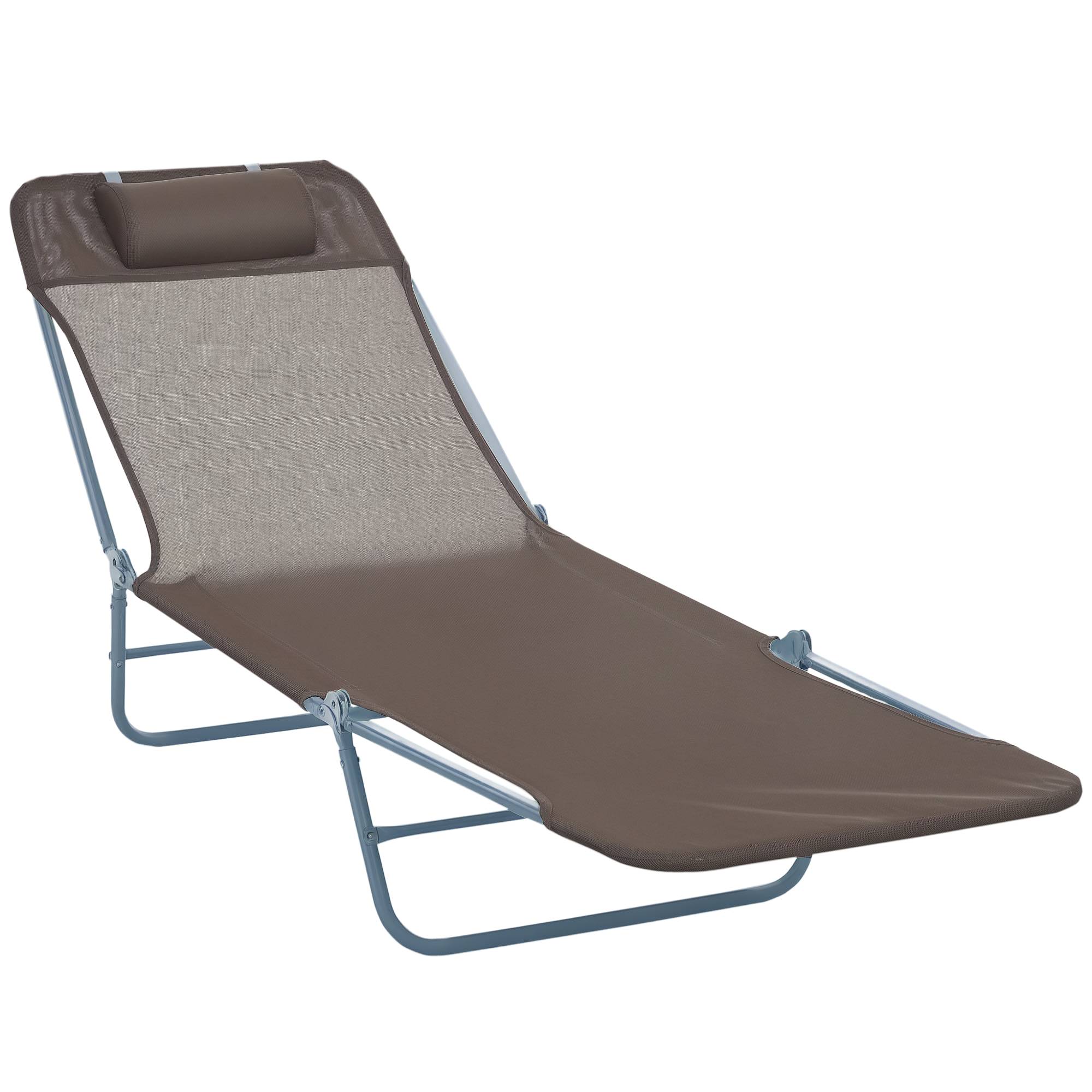 Transat pliable et réglable, chaise longue de jardin avec appui-tête 5 positions, capacité de charge 120 kg, marron - Image 1