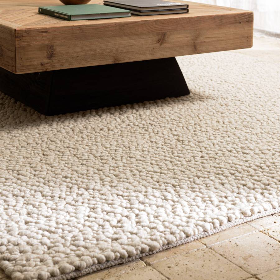 Macabane - QUENTIN - Tapis rectangulaire 200x290cm en laine bouclée couleur beige - Imagen 3