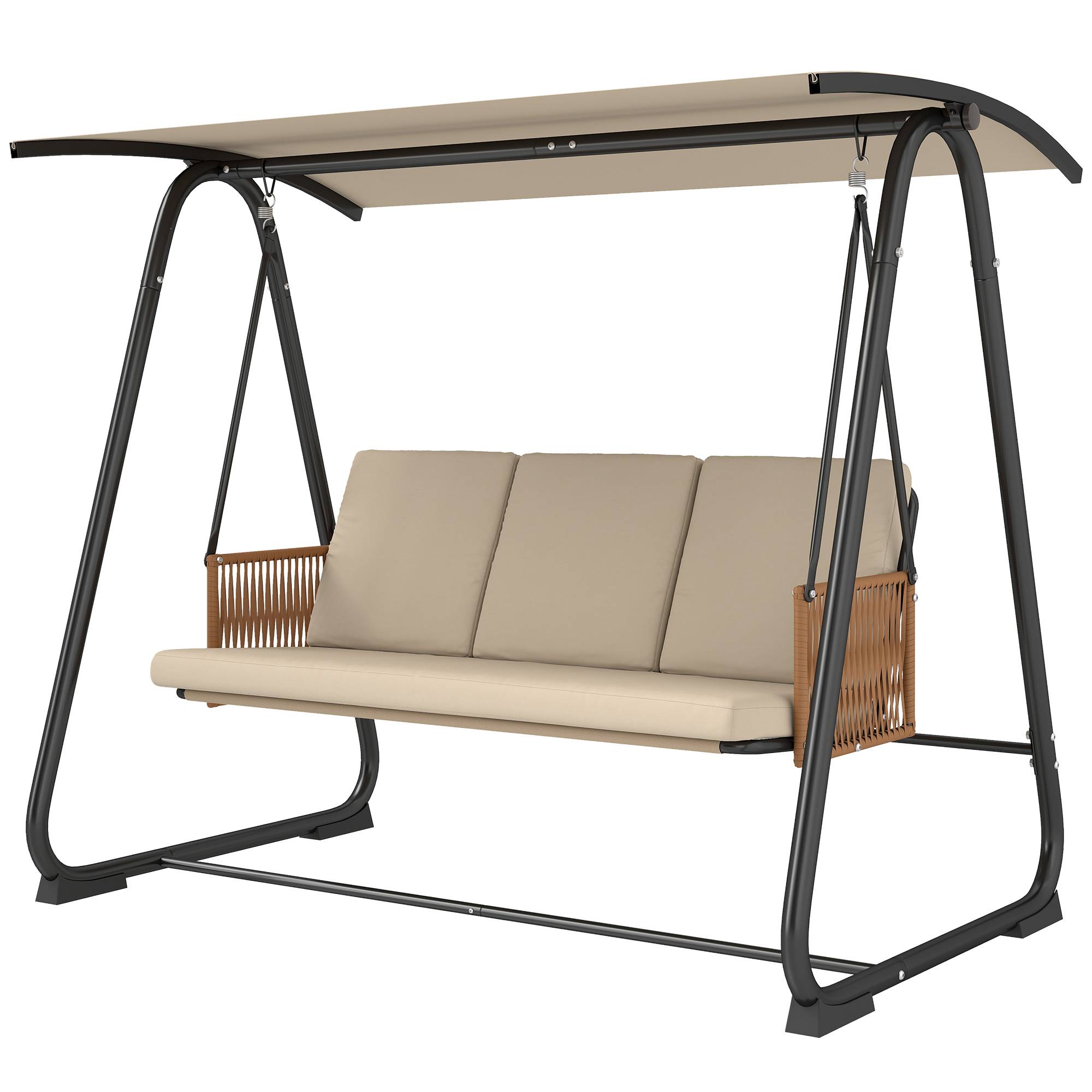 Balancelle Jardin 3 Places Métal Extérieur Toit Inclinable Sable - ComfortXL Outdoor Living - Image 2