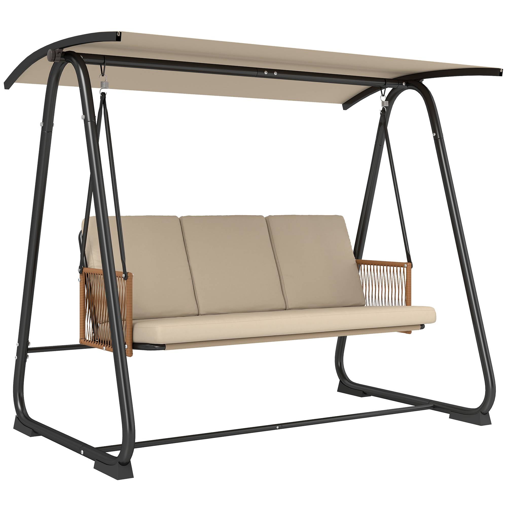 Balancelle Jardin 3 Places Métal Extérieur Toit Inclinable Sable - ComfortXL Outdoor Living - Image 1