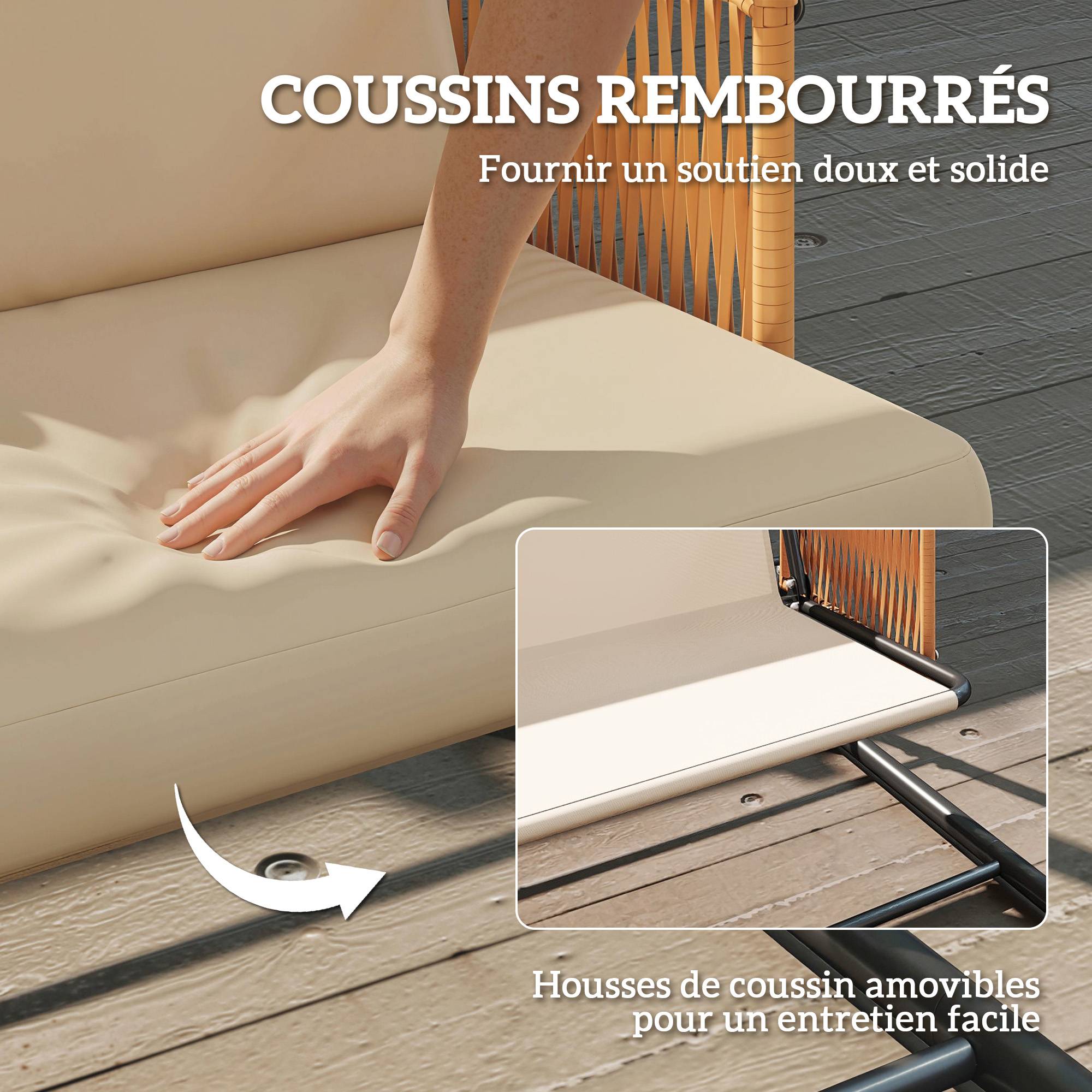 Balancelle Jardin 3 Places Métal Extérieur Toit Inclinable Sable - ComfortXL Outdoor Living - Image 10