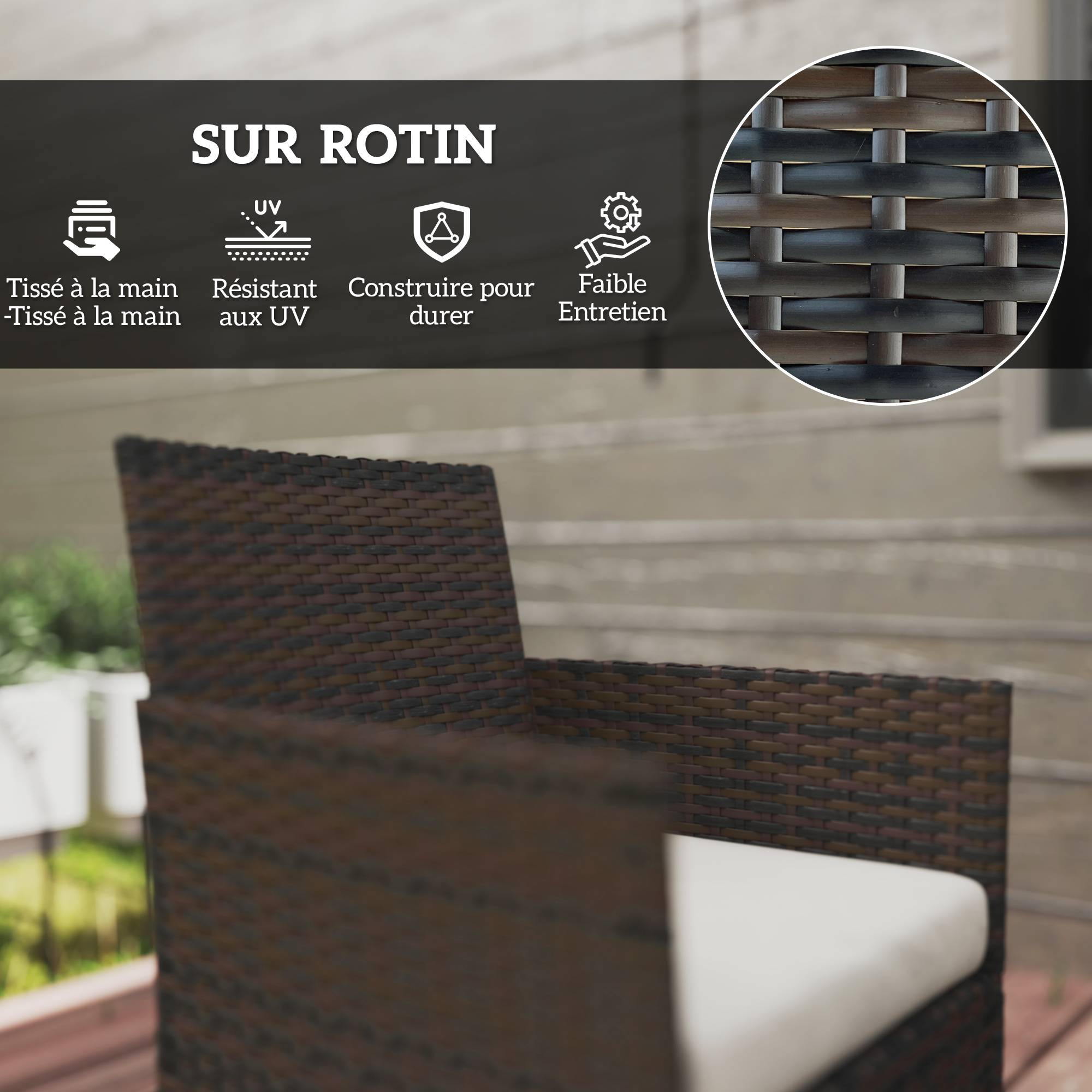 Salon de Jardin Extérieur 3 pièces | Mobilier de jardin Beige Résine tressée 102x58x82 cm - Image 7