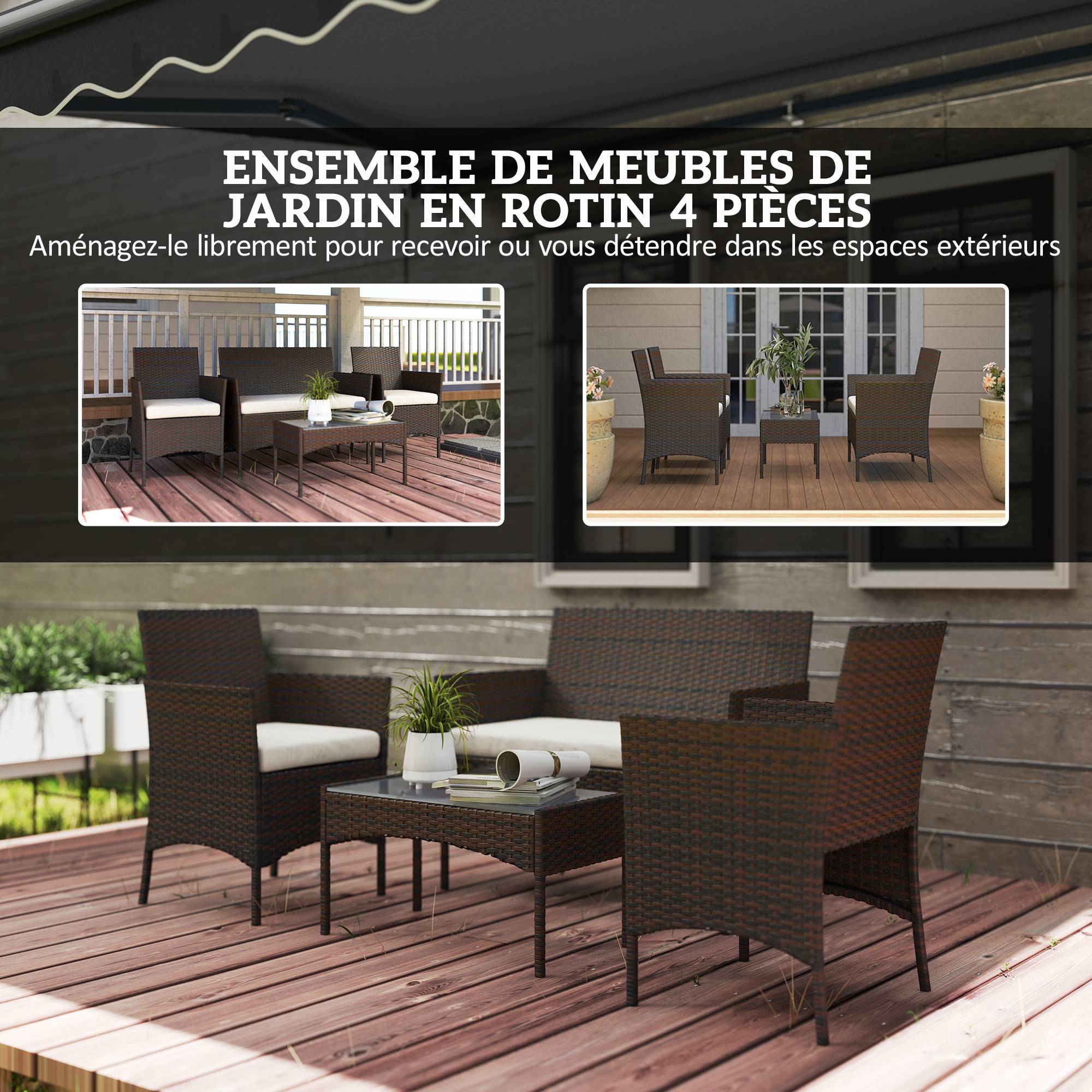 Salon de Jardin Extérieur 3 pièces | Mobilier de jardin Beige Résine tressée 102x58x82 cm - Image 6