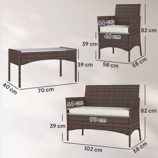 Salon de Jardin Extérieur 3 pièces | Mobilier de jardin Beige Résine tressée 102x58x82 cm - Image 5