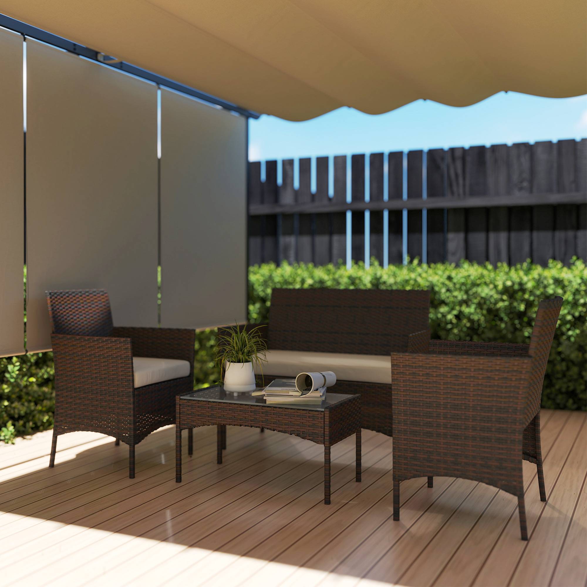 Salon de Jardin Extérieur 3 pièces | Mobilier de jardin Beige Résine tressée 102x58x82 cm - Image 4