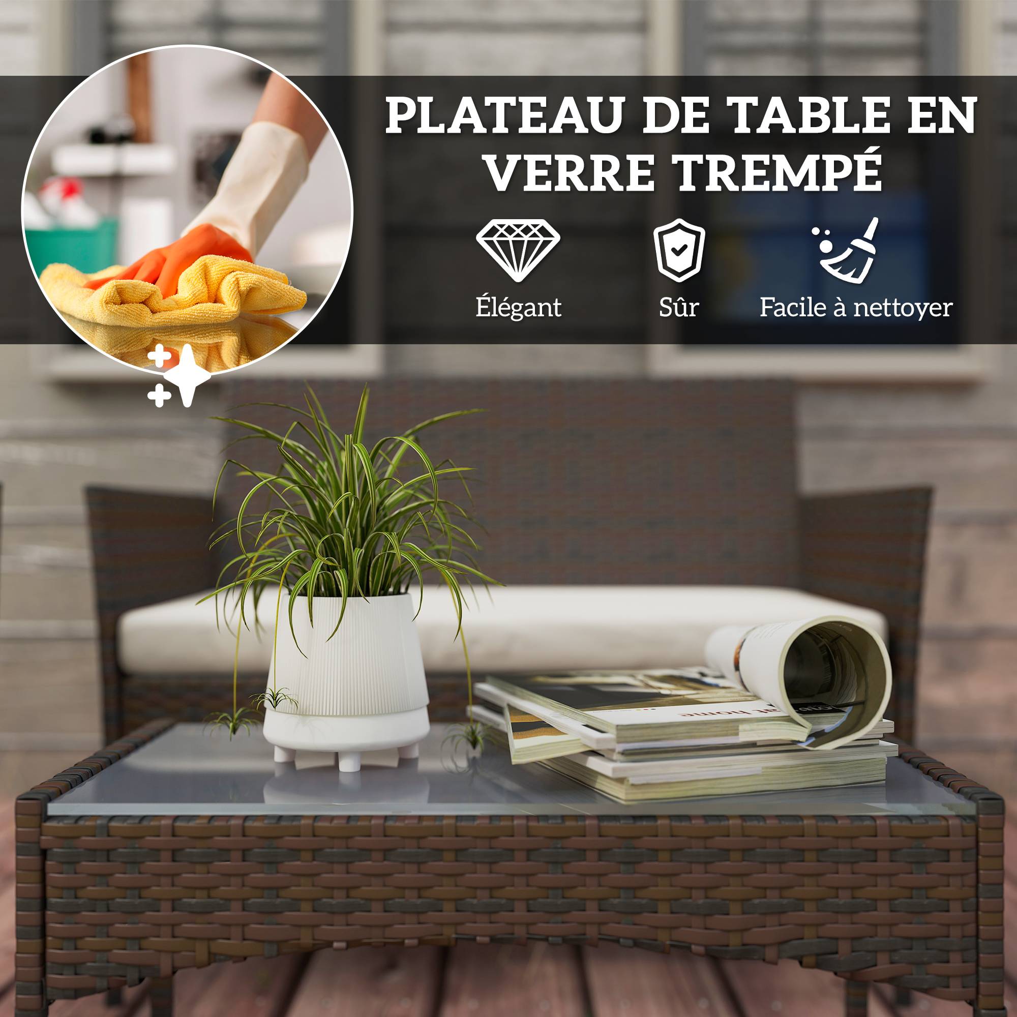 Salon de Jardin Extérieur 3 pièces | Mobilier de jardin Beige Résine tressée 102x58x82 cm - Image 9