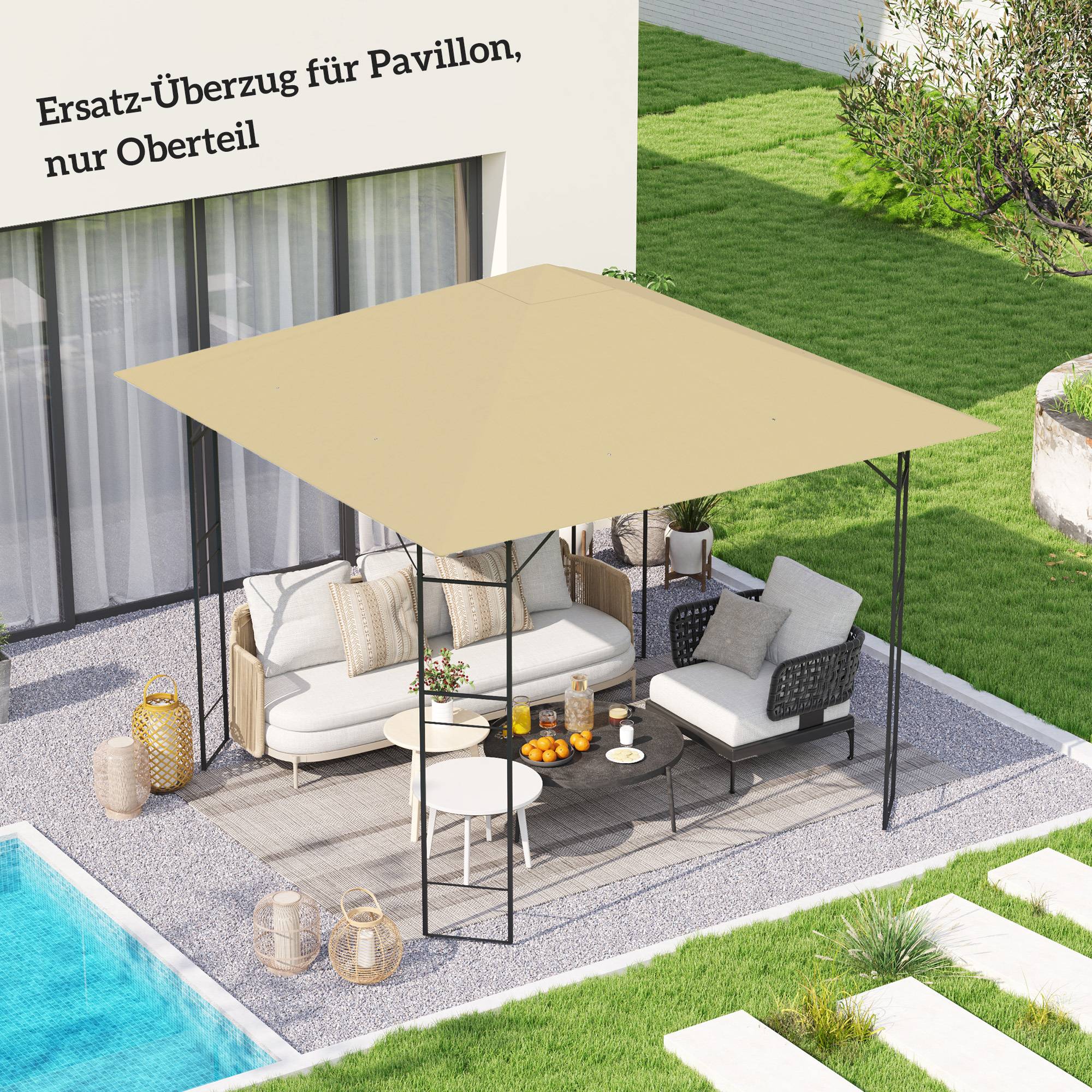 Toit remplacement pavillon 3x3 m déperlant toit UPF30+ housse Oxford 370 g/m² beige - Image 3