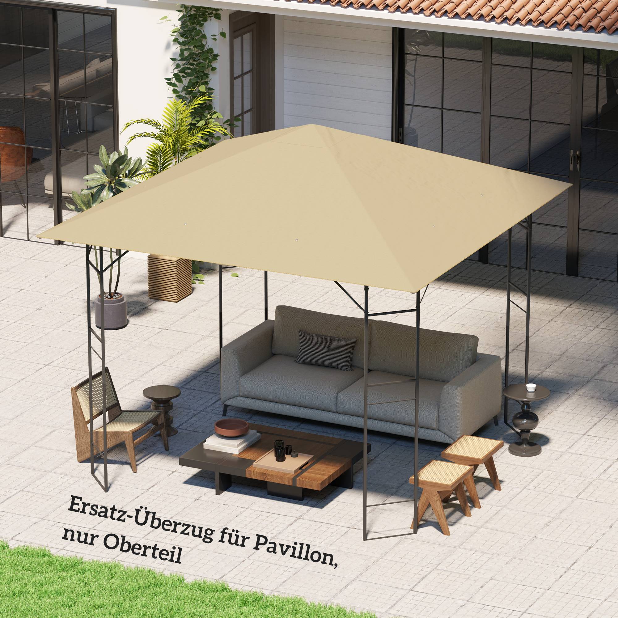 Toit remplacement pavillon 3x3 m déperlant toit UPF30+ housse Oxford 370 g/m² beige - Image 4