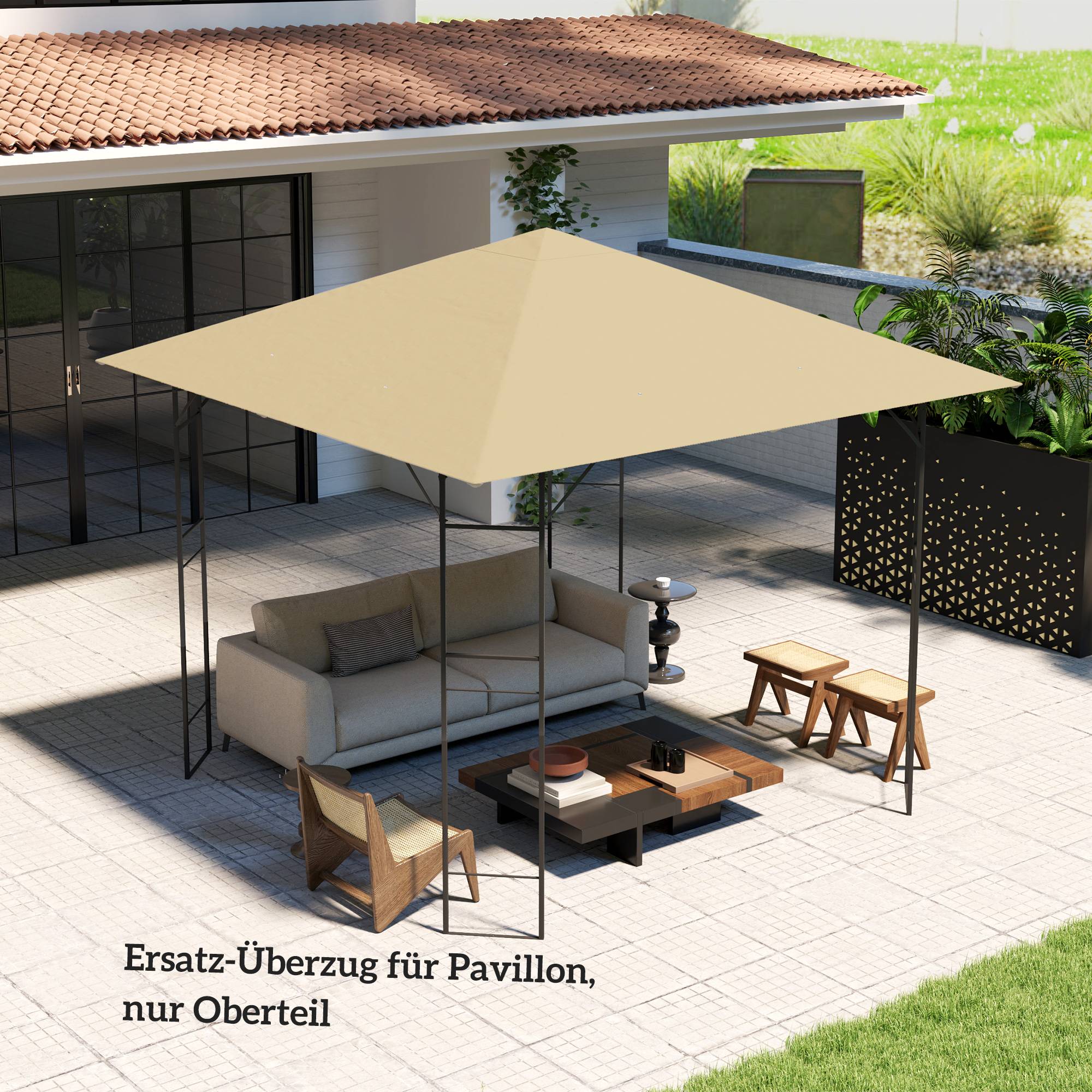 Toit remplacement pavillon 3x3 m déperlant toit UPF30+ housse Oxford 370 g/m² beige - Image 9