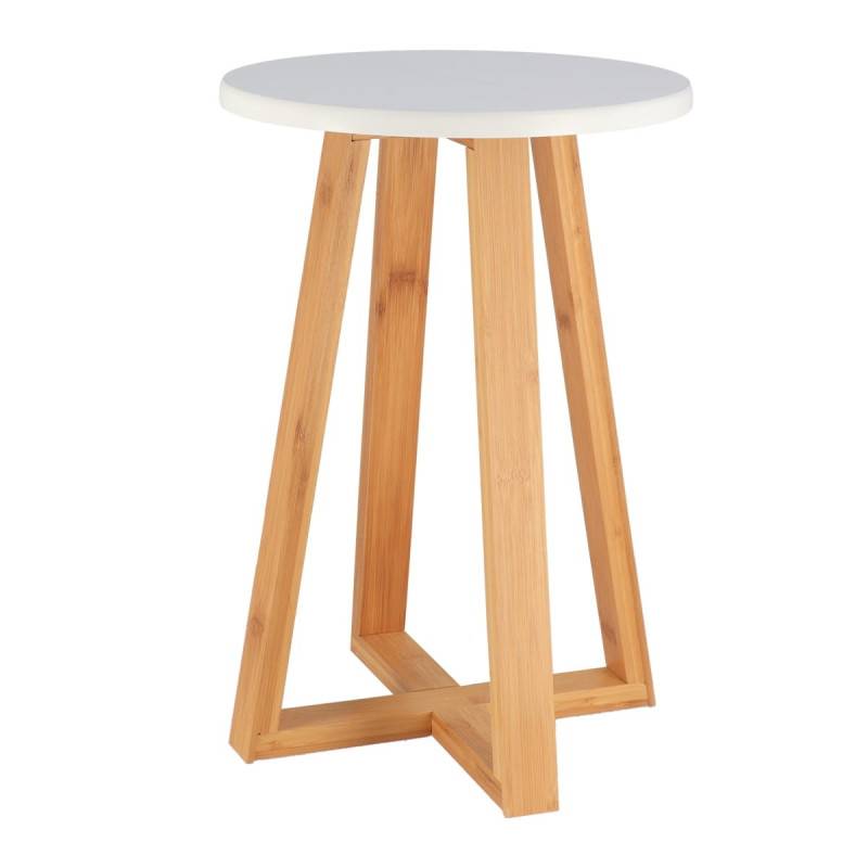 Tabouret avec pieds en bambou & plateau blanc - Imagen 1
