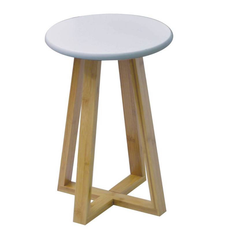 Tabouret avec pieds en bambou & plateau blanc - Imagen 2