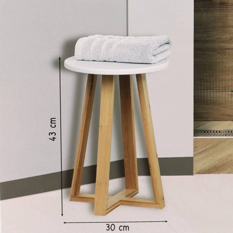 Tabouret avec pieds en bambou & plateau blanc - Imagen 3