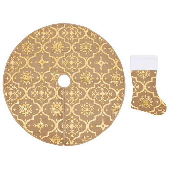 Jupe de sapin de Noël - Robe de sapin - Tapis de sapin de luxe avec chaussette Jaune 150cm Tissu - Image 1