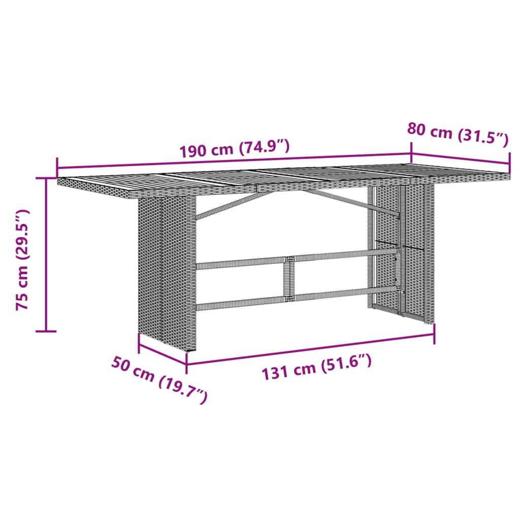 ComfortXL - Table de Jardin Bi-Matière Grise et Bois d'Acacia 190cm, Structure en Poly Rotin Robuste – ComfortXL Outdoor Living - Image 7