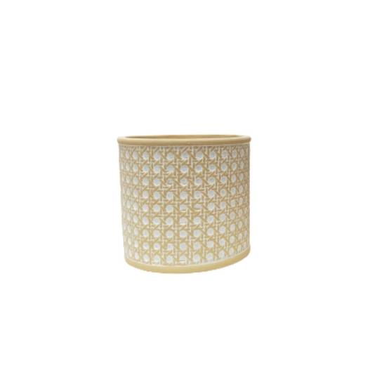 Cache-pot "Cannage" en béton beige et blanc Ø.12.5 x 11 cm Chemin de campagne