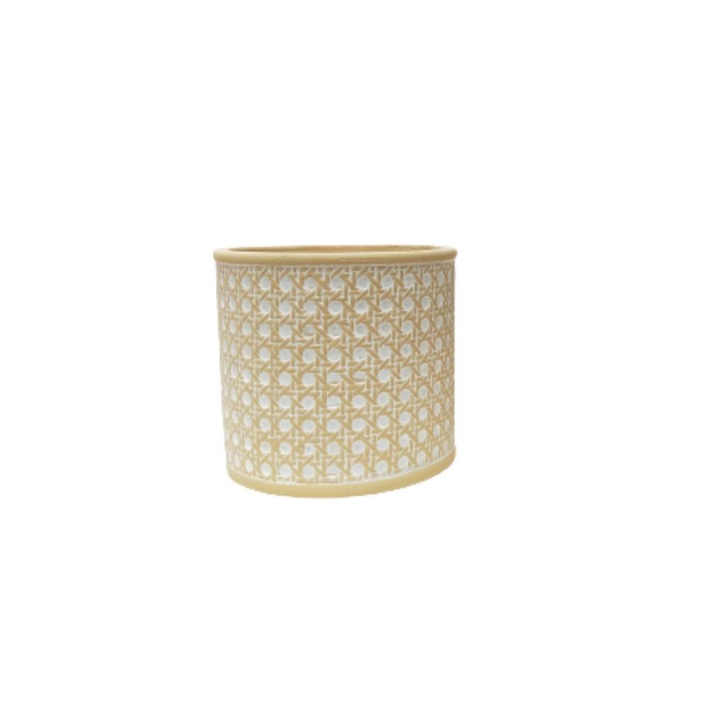 Cache-pot "Cannage" en béton beige et blanc Ø.12.5 x 11 cm Chemin de campagne