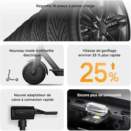 Gonfleur électrique sans fil 10 bar, affichage numérique, arrêt automatique - Xiaomi - Image 2