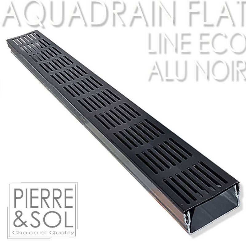 Caniveau plat H 5 cm Grille aluminium NOIR - AquaDrain - FLAT - LINE ECO -       Caniveau de 100 cm - Image 1