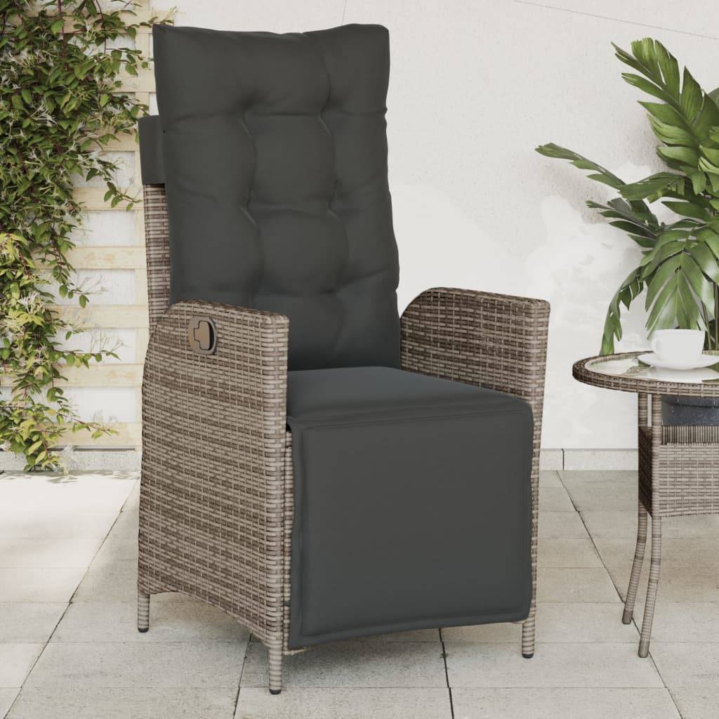 Chaise de jardin inclinable - Chaise d'extérieur - Fauteuil d'extérieur et repose-pied gris résine tressée - MEUBLE PRO - Image 2