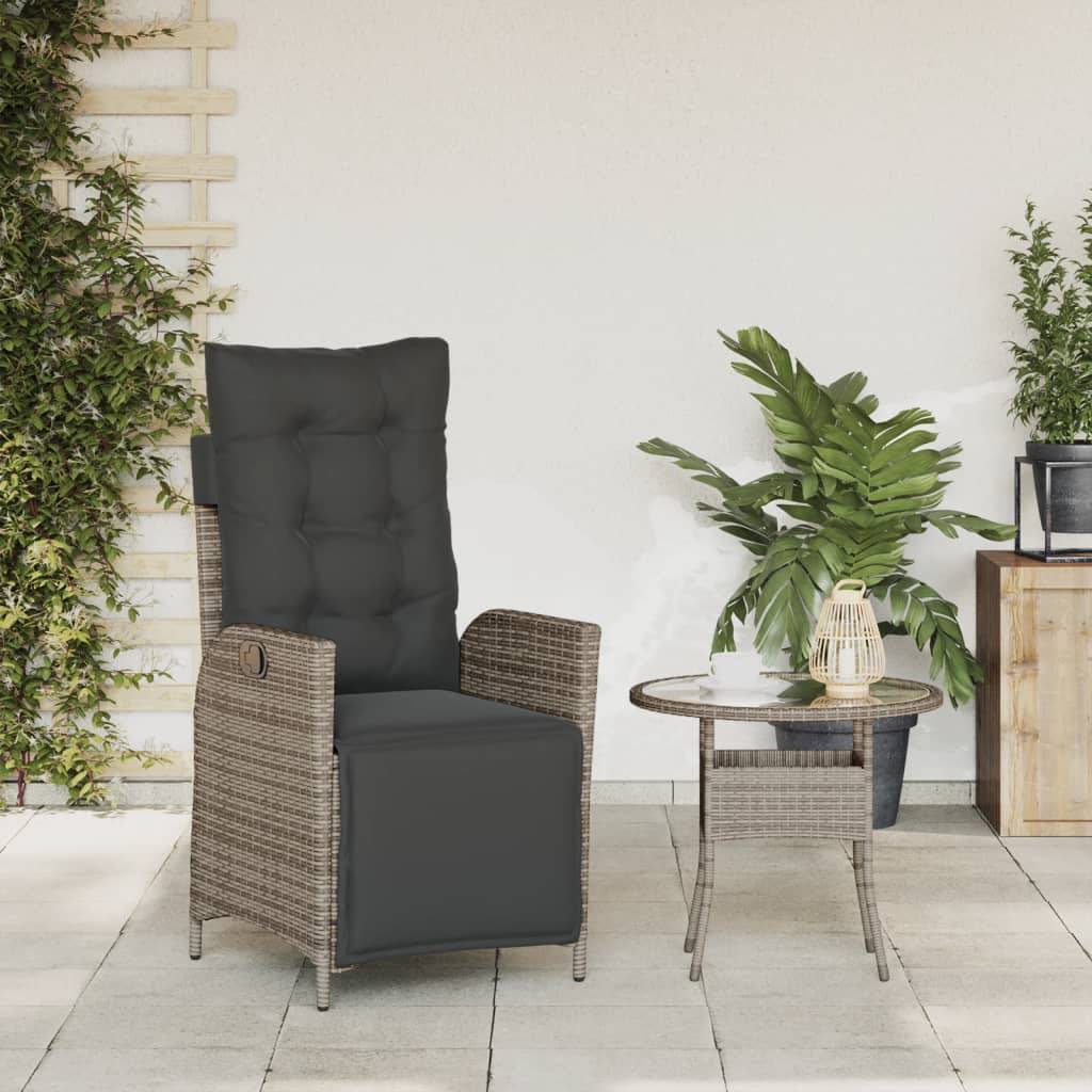 Chaise de jardin inclinable - Chaise d'extérieur - Fauteuil d'extérieur et repose-pied gris résine tressée - MEUBLE PRO - Image 3