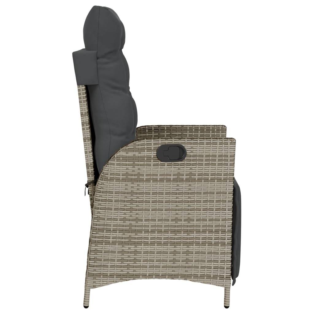 Chaise de jardin inclinable - Chaise d'extérieur - Fauteuil d'extérieur et repose-pied gris résine tressée - MEUBLE PRO - Image 5