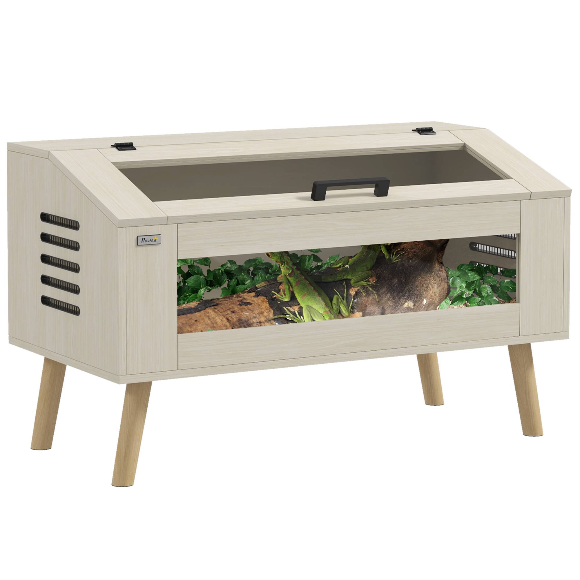 Terrarium pour reptiles, vivarium pour serpents 140L avec fenêtres en verre trempé, couvercle, 100 x 50 x 60 cm