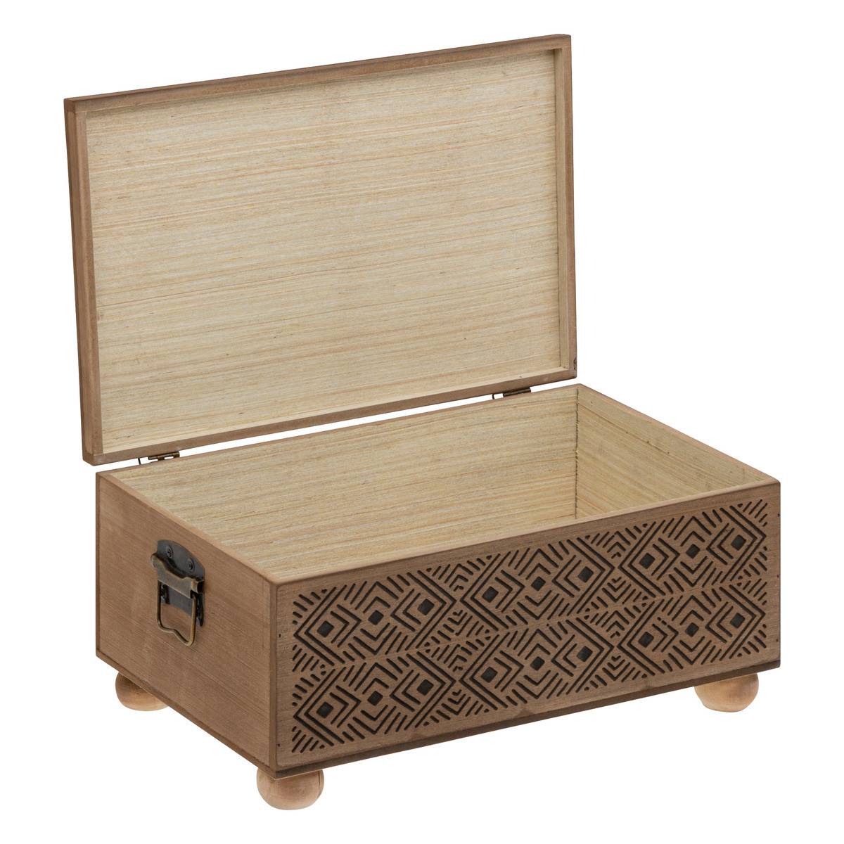 Set de 2 Malles de rangement en bois marron gravé L 51 et L 41 cm - Imagen 7