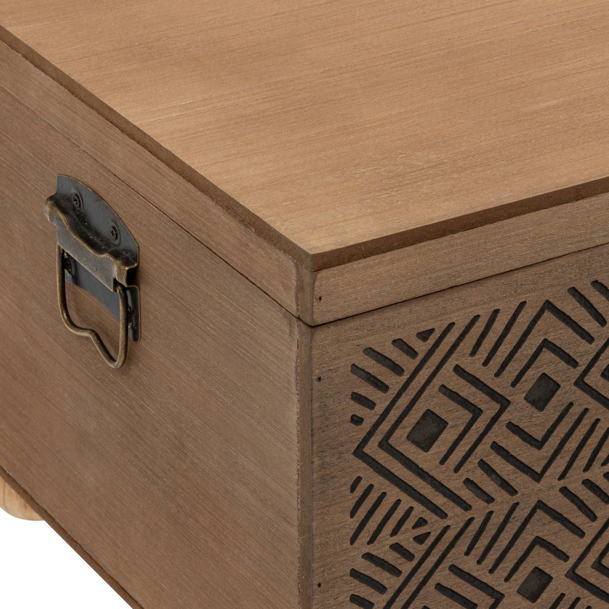 Set de 2 Malles de rangement en bois marron gravé L 51 et L 41 cm - Imagen 6