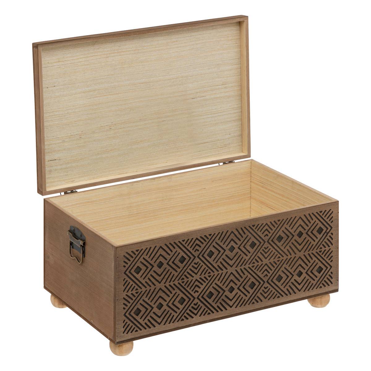 Set de 2 Malles de rangement en bois marron gravé L 51 et L 41 cm - Imagen 2