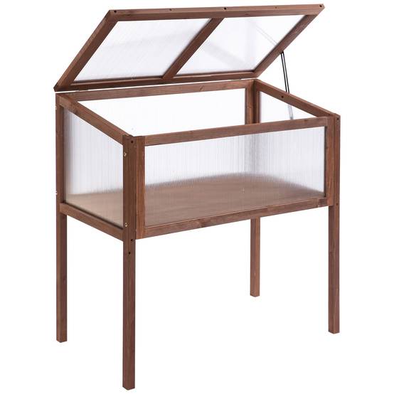 ComfortXL - Carré potager sur pied bois sapin balcon toit ouvrant protection froid 90x50x93cm marron - ComfortXL Outdoor Living - Image 2