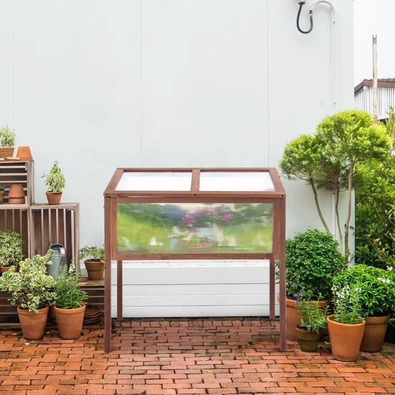 ComfortXL - Carré potager sur pied bois sapin balcon toit ouvrant protection froid 90x50x93cm marron - ComfortXL Outdoor Living - Image 4