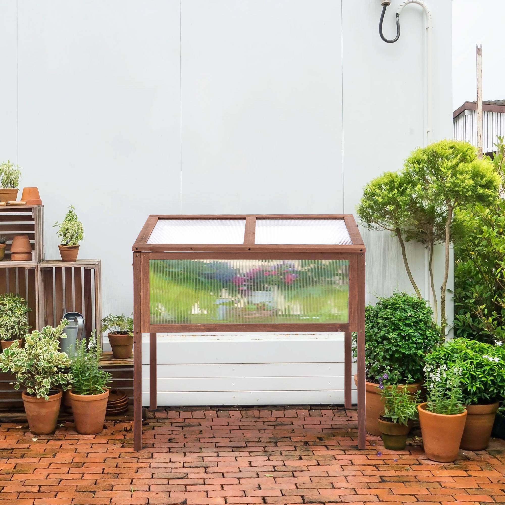 ComfortXL - Carré potager sur pied bois sapin balcon toit ouvrant protection froid 90x50x93cm marron - ComfortXL Outdoor Living - Image 4