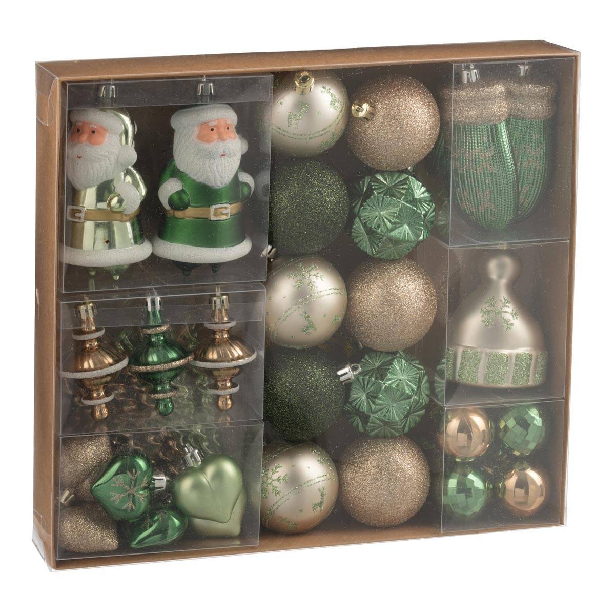 J-Line - Lot de 45 Boules de Noël "Night" 30cm Vert & Écru