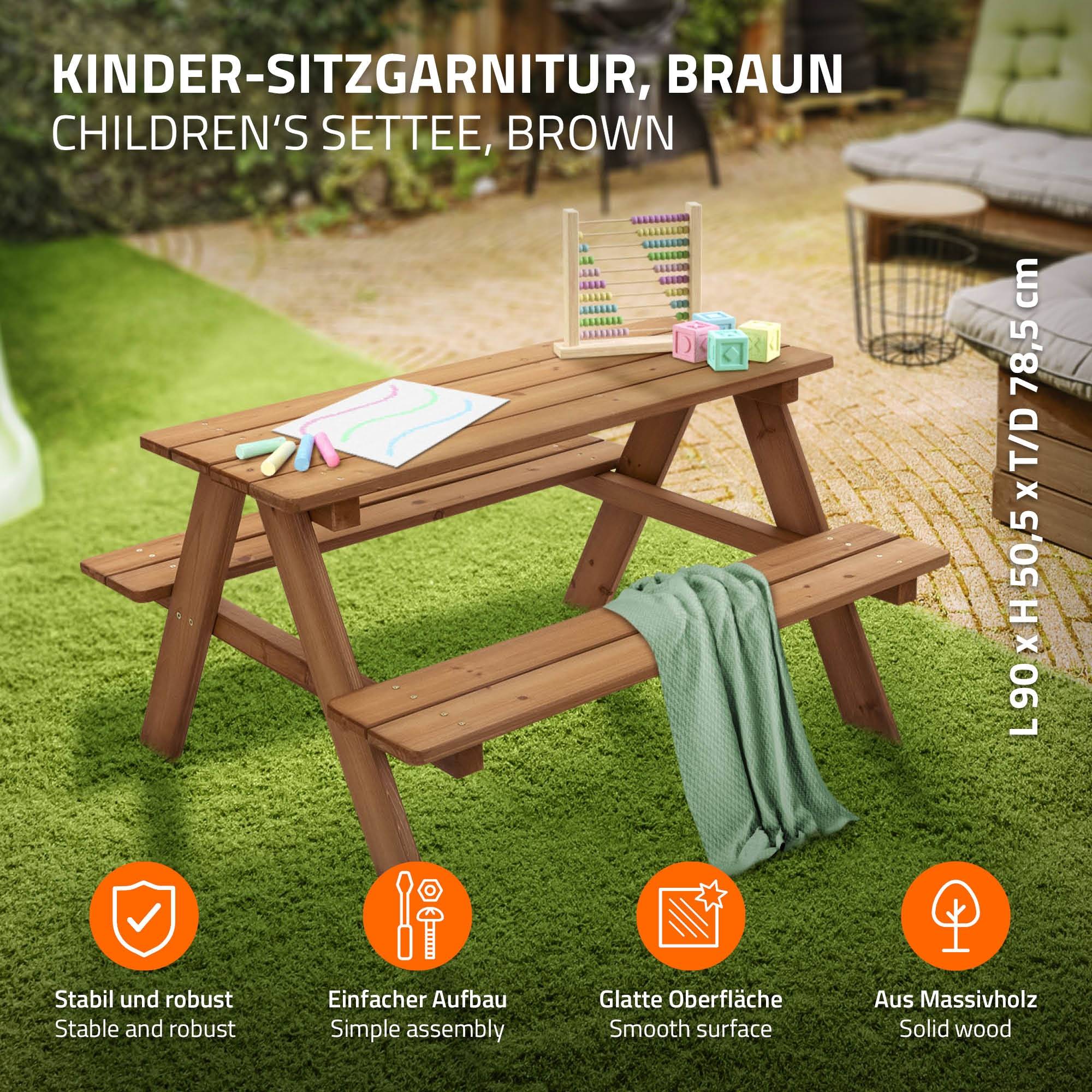 Ml-Design - Table de Pique-Nique avec 2 Bancs, Ensemble de Jeu pour Enfants, Marron, en Bois Massif, avec 4 Places - Image 2