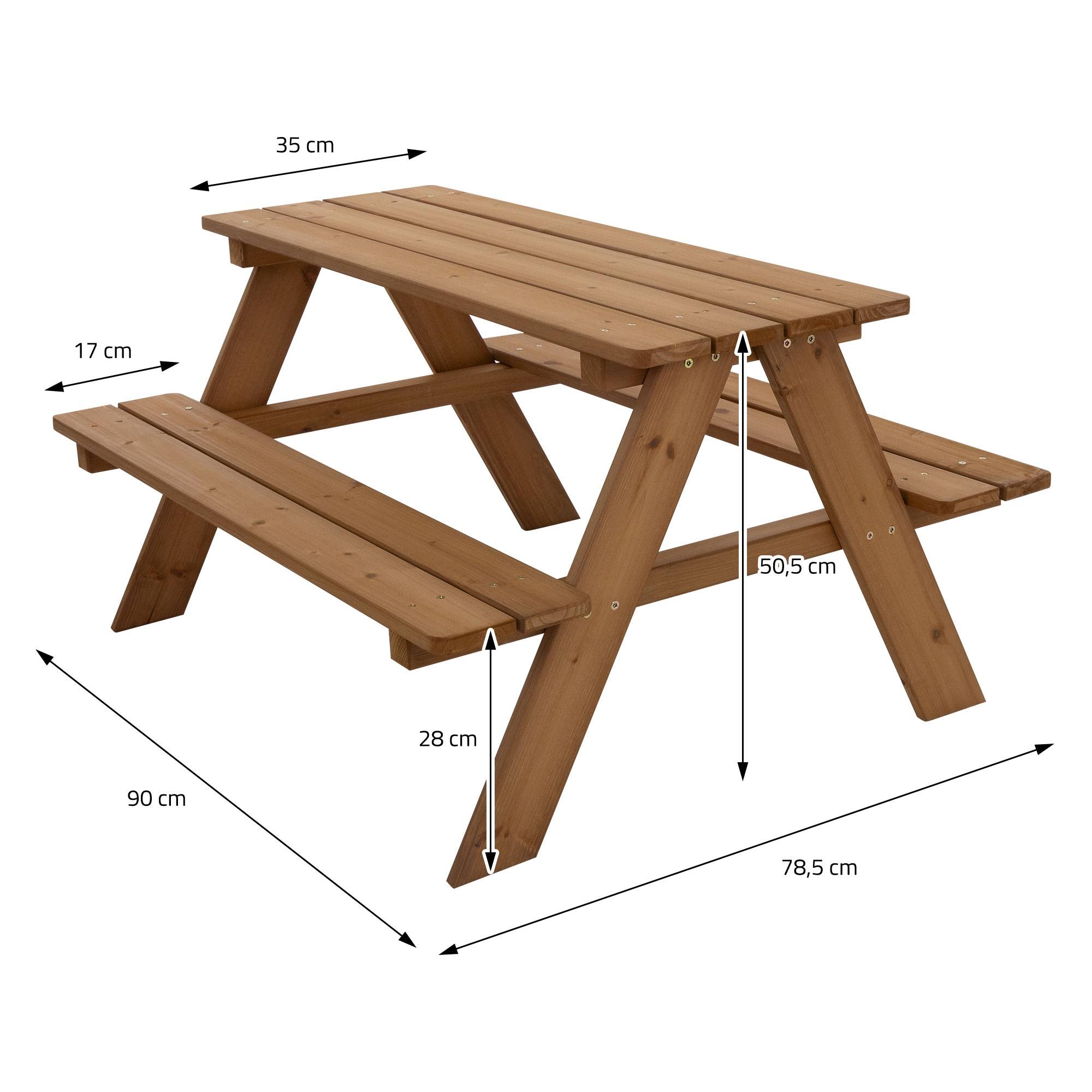 Ml-Design - Table de Pique-Nique avec 2 Bancs, Ensemble de Jeu pour Enfants, Marron, en Bois Massif, avec 4 Places - Image 6