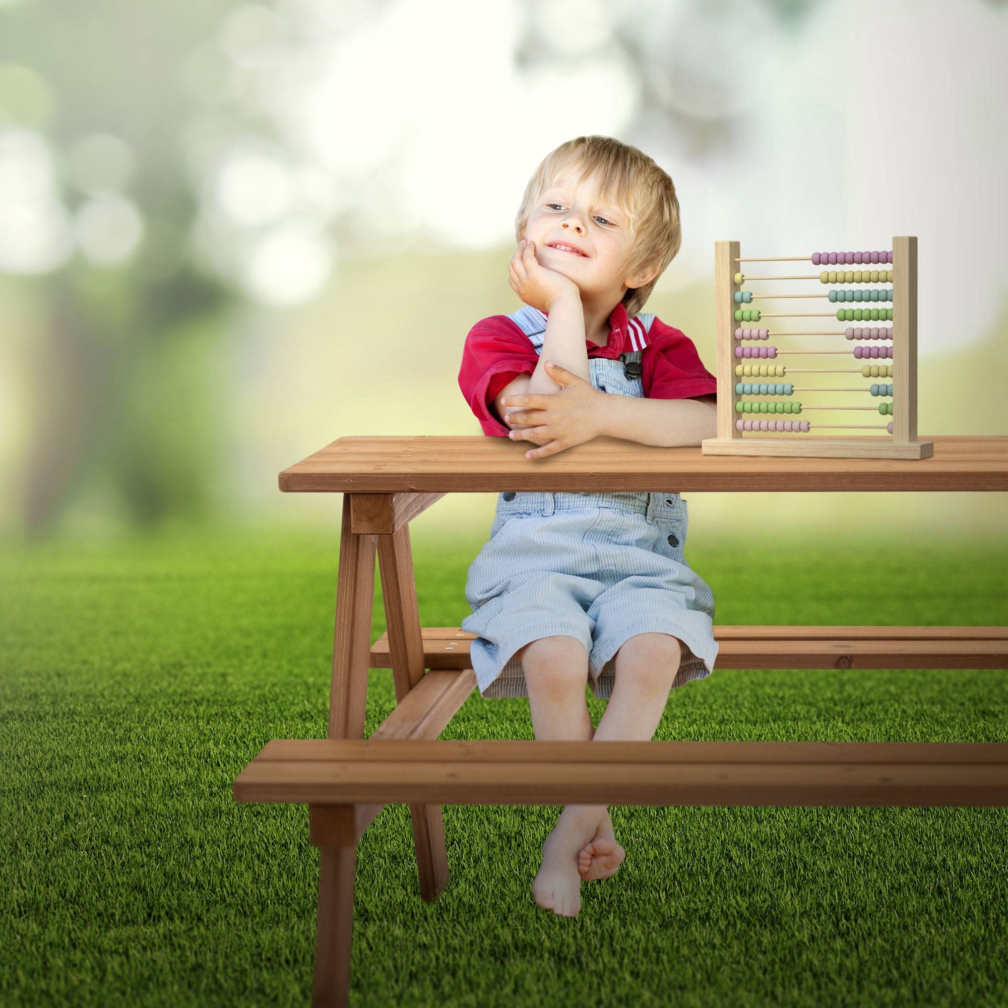 Ml-Design - Table de Pique-Nique avec 2 Bancs, Ensemble de Jeu pour Enfants, Marron, en Bois Massif, avec 4 Places - Image 8