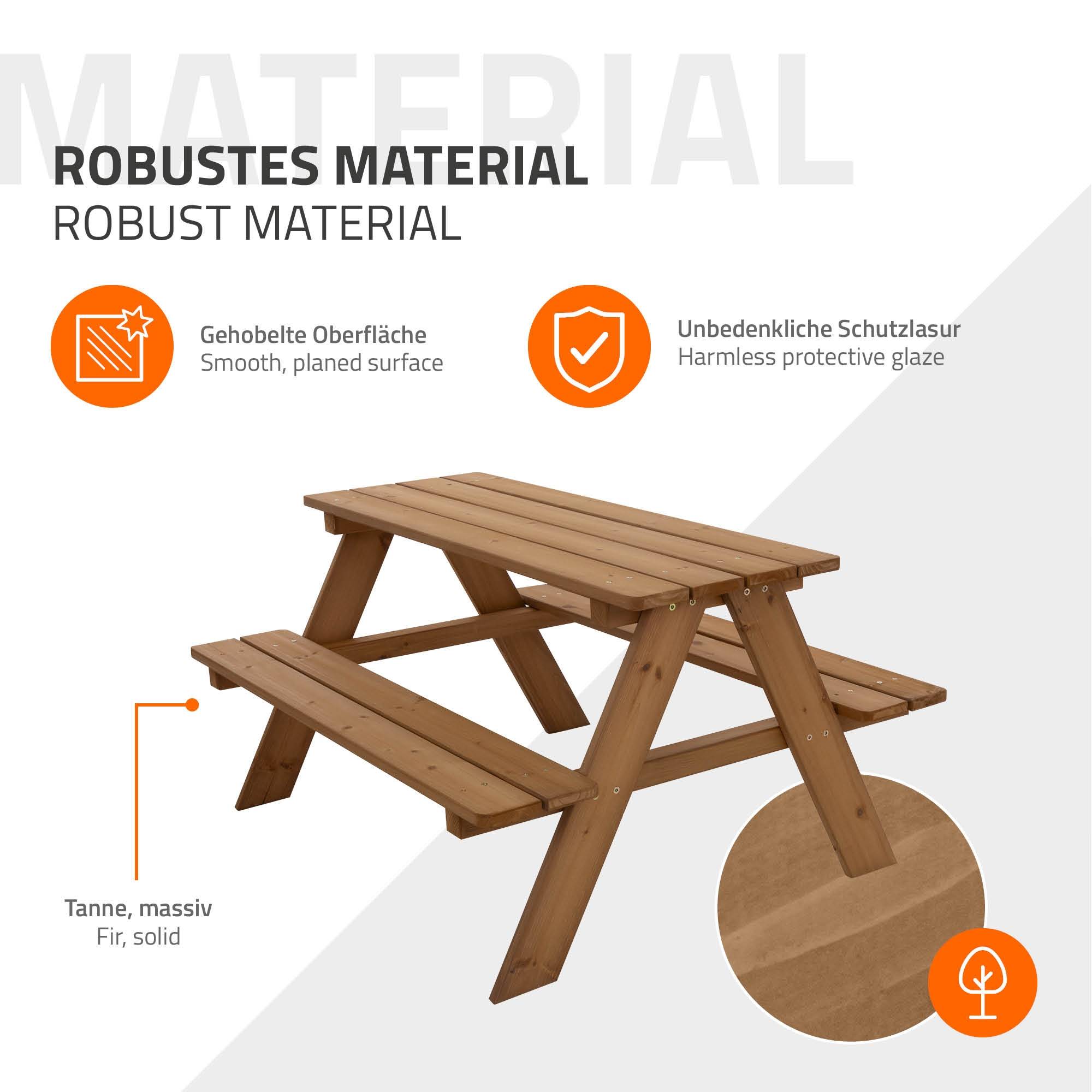 Ml-Design - Table de Pique-Nique avec 2 Bancs, Ensemble de Jeu pour Enfants, Marron, en Bois Massif, avec 4 Places - Image 5