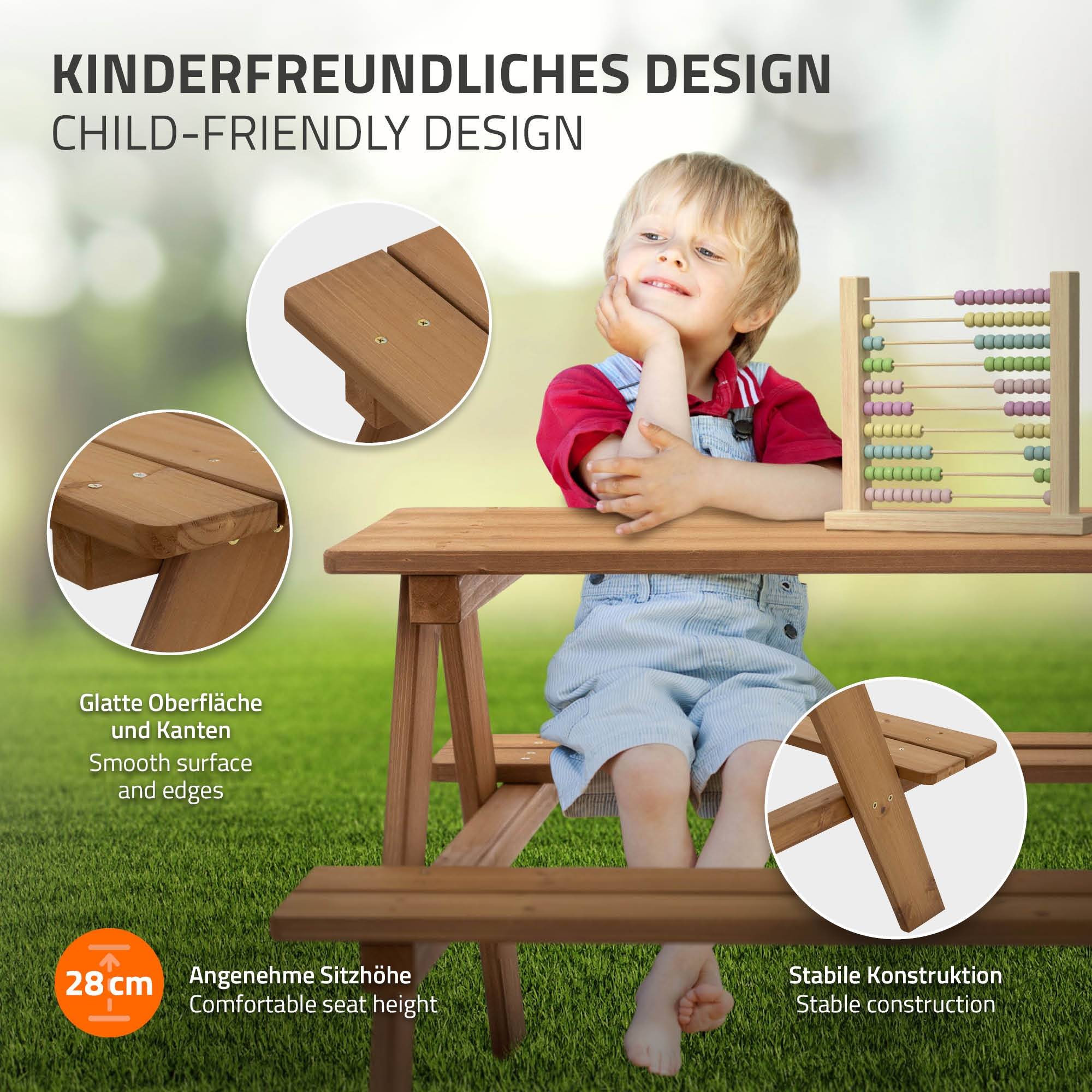 Ml-Design - Table de Pique-Nique avec 2 Bancs, Ensemble de Jeu pour Enfants, Marron, en Bois Massif, avec 4 Places - Image 3